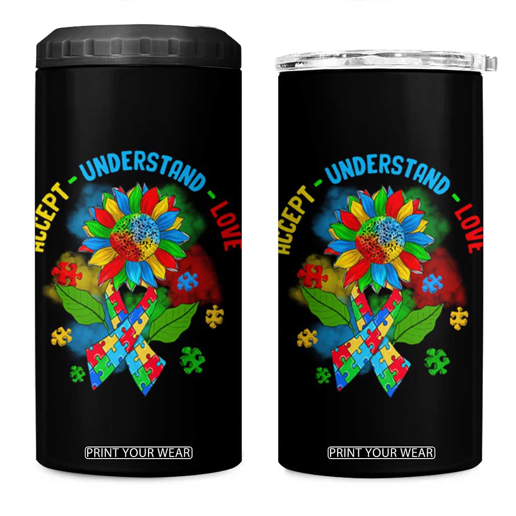 Autism Awareness 4 in 1 Can Cooler Tumbler Accept Understand Love Rainbow Puzzle Sunflower TS09 One Size: 16 oz Black Print Your Wear