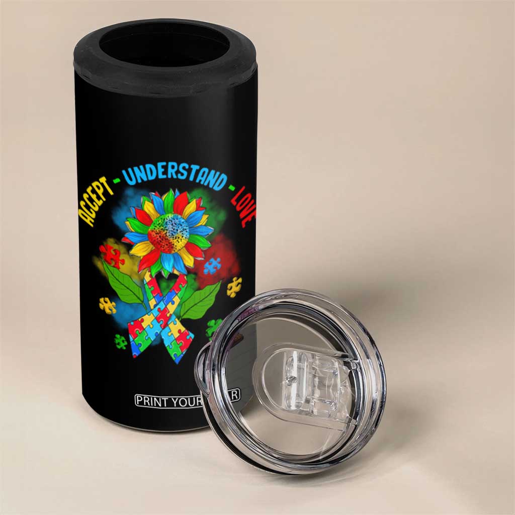 Autism Awareness 4 in 1 Can Cooler Tumbler Accept Understand Love Rainbow Puzzle Sunflower TS09 Print Your Wear
