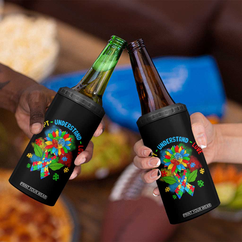 Autism Awareness 4 in 1 Can Cooler Tumbler Accept Understand Love Rainbow Puzzle Sunflower TS09 Print Your Wear