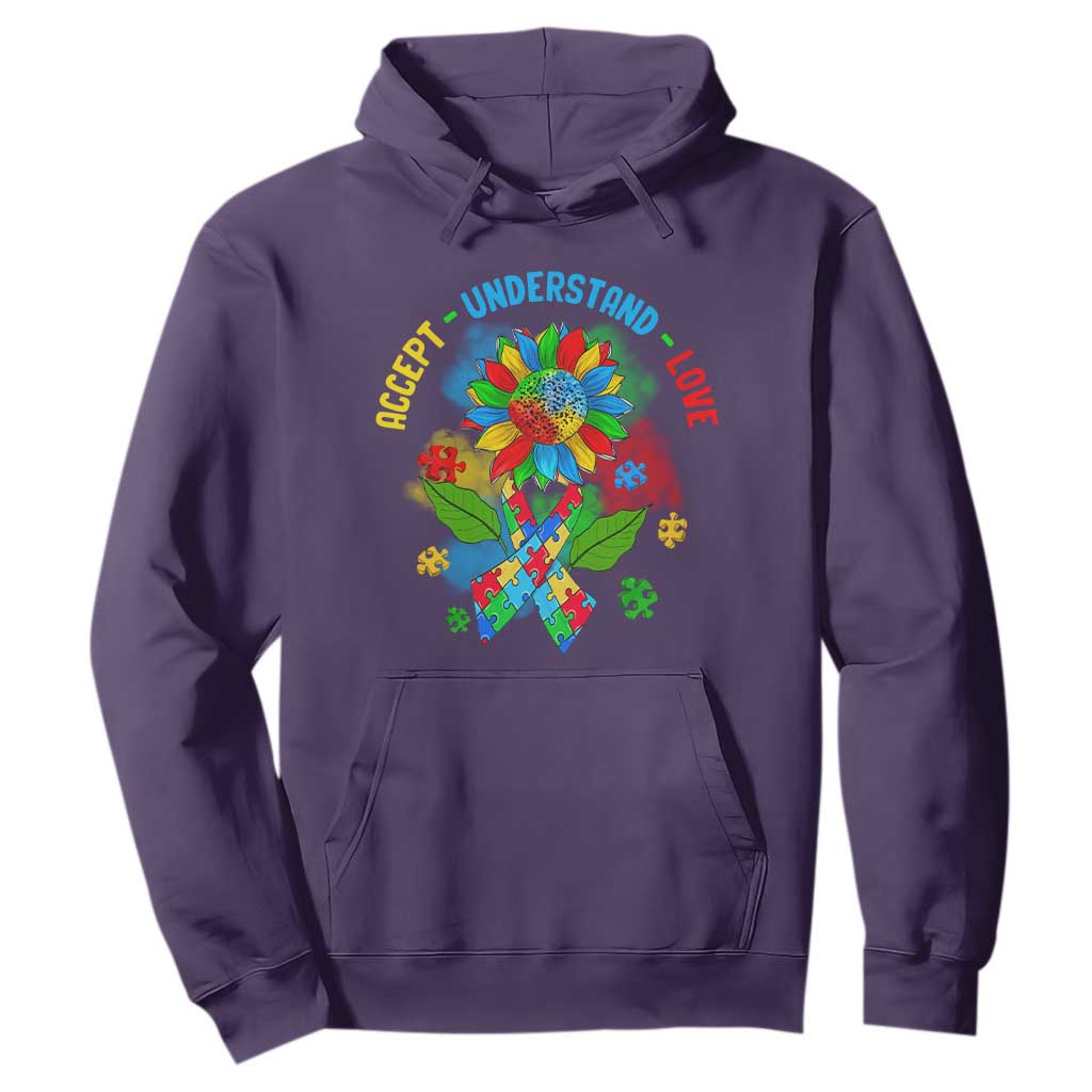 Autism Awareness Hoodie Accept Understand Love Rainbow Puzzle Sunflower TS09 Purple Printyourwear