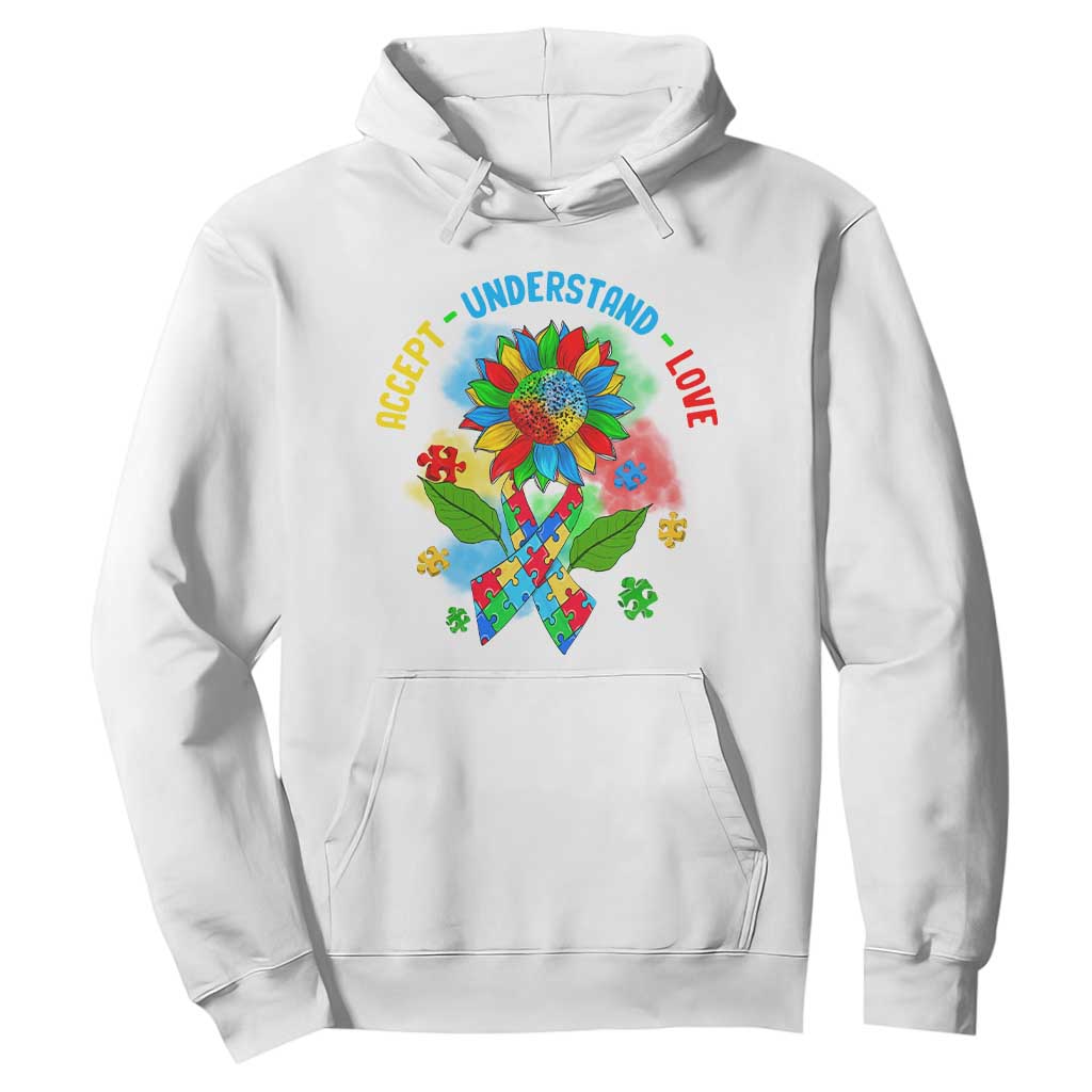 Autism Awareness Hoodie Accept Understand Love Rainbow Puzzle Sunflower TS09 White Printyourwear