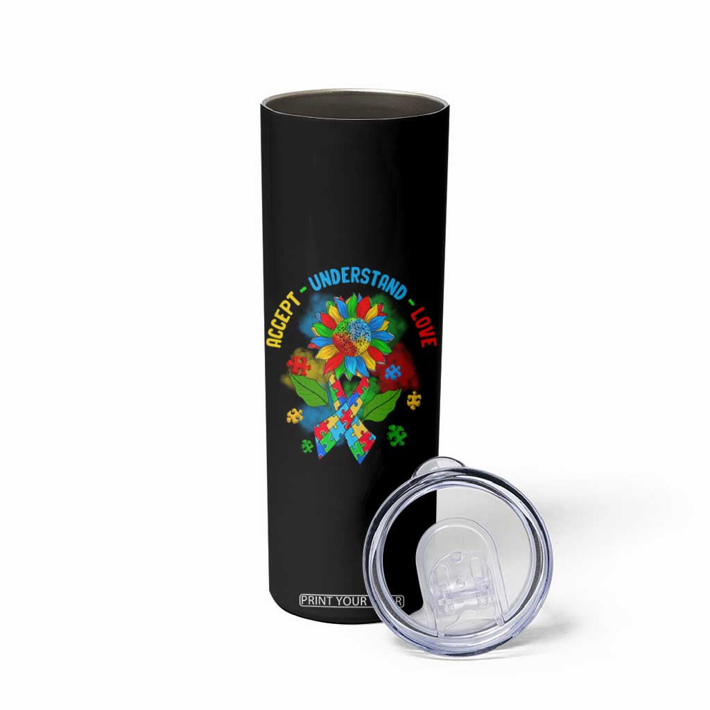 Autism Awareness Skinny Tumbler Accept Understand Love Rainbow Puzzle Sunflower TS09 Print Your Wear