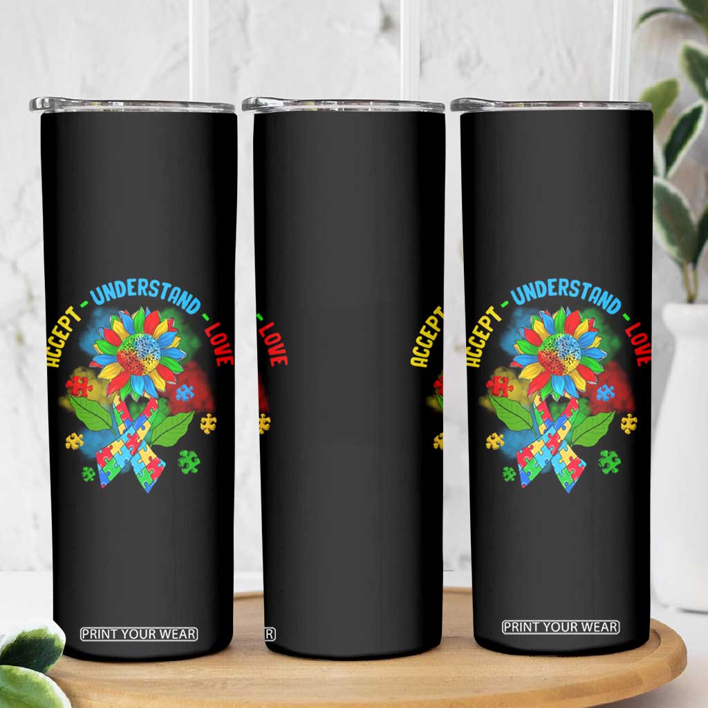 Autism Awareness Skinny Tumbler Accept Understand Love Rainbow Puzzle Sunflower TS09 Print Your Wear