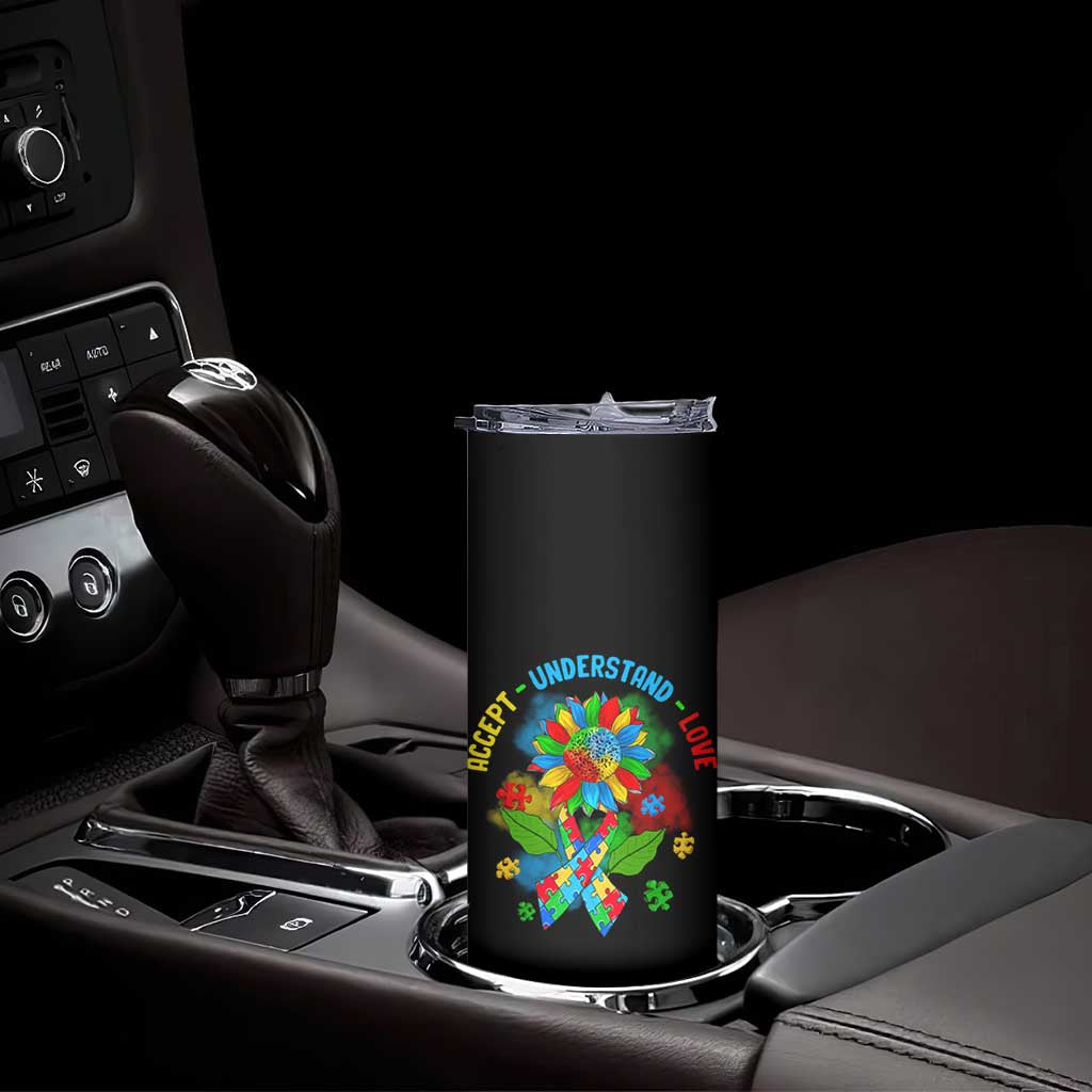 Autism Awareness Skinny Tumbler Accept Understand Love Rainbow Puzzle Sunflower TS09 Print Your Wear