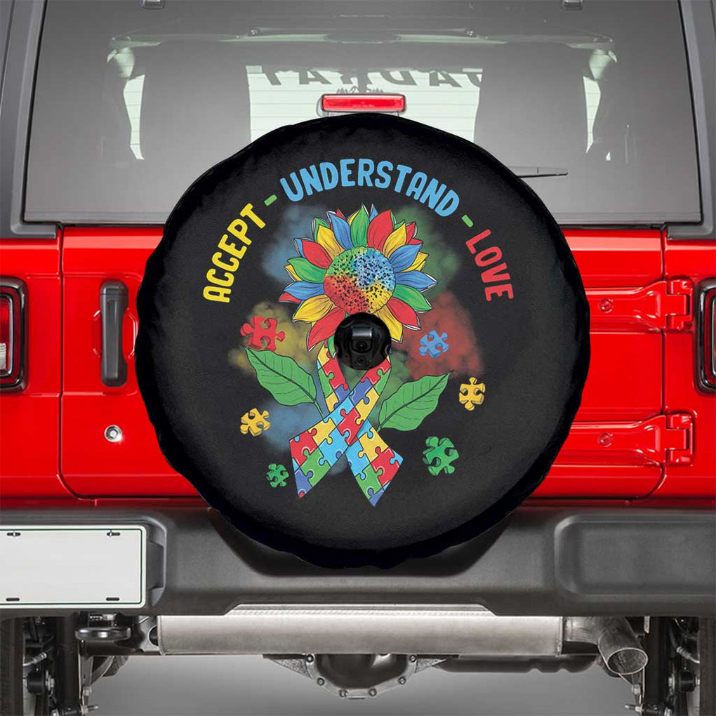 Autism Awareness Spare Tire Cover Accept Understand Love Rainbow Puzzle Sunflower TS09 Black Print Your Wear