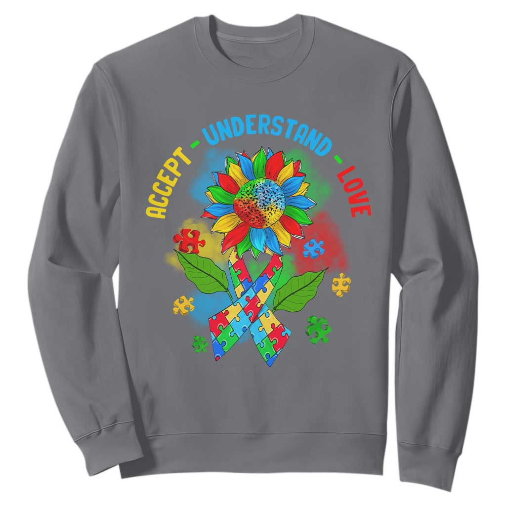 Autism Awareness Sweatshirt Accept Understand Love Rainbow Puzzle Sunflower TS09 Charcoal Printyourwear