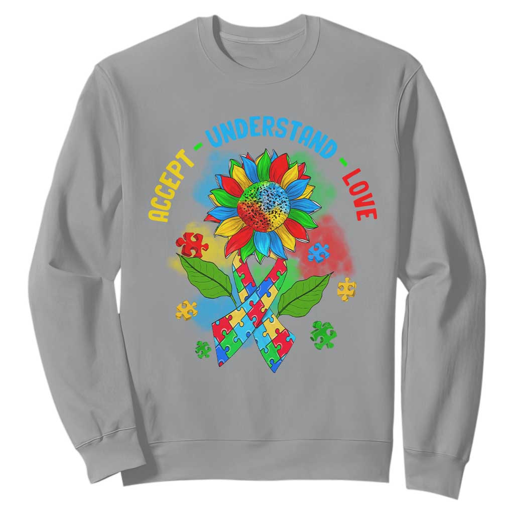 Autism Awareness Sweatshirt Accept Understand Love Rainbow Puzzle Sunflower TS09 Sport Gray Printyourwear