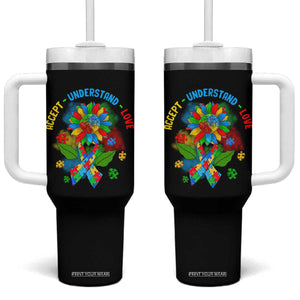 Autism Awareness Tumbler With Handle Accept Understand Love Rainbow Puzzle Sunflower TS09 One Size: 40 oz Black Print Your Wear