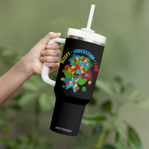 Autism Awareness Tumbler With Handle Accept Understand Love Rainbow Puzzle Sunflower TS09 Print Your Wear