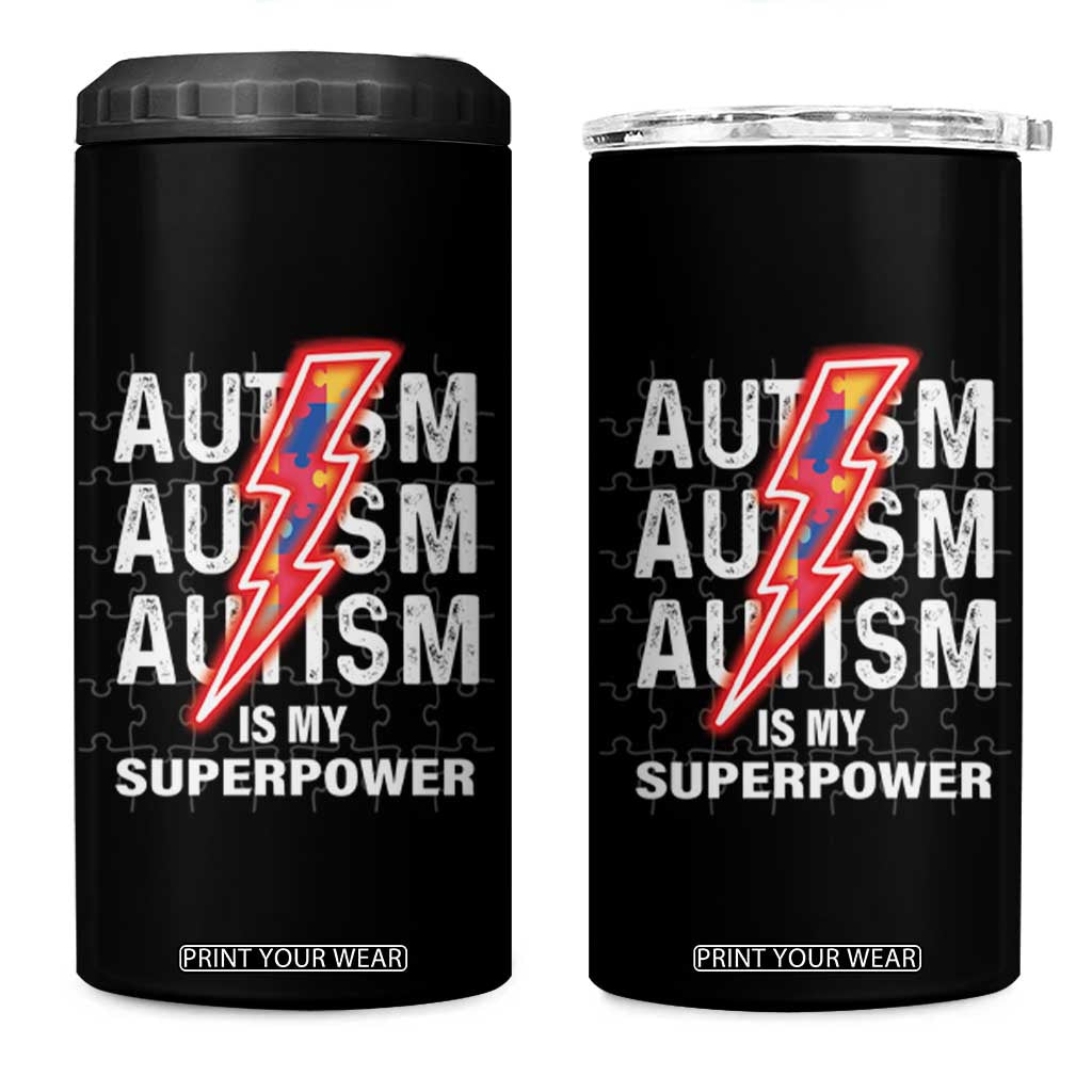 Autistic 4 in 1 Can Cooler Tumbler Autism Is My Super Power Brain Superhero TS09 One Size: 16 oz Black Print Your Wear