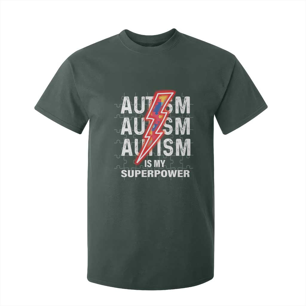 Autistic T Shirt For Kid Autism Is My Super Power Brain Superhero TS09 Dark Forest Green Printyourwear