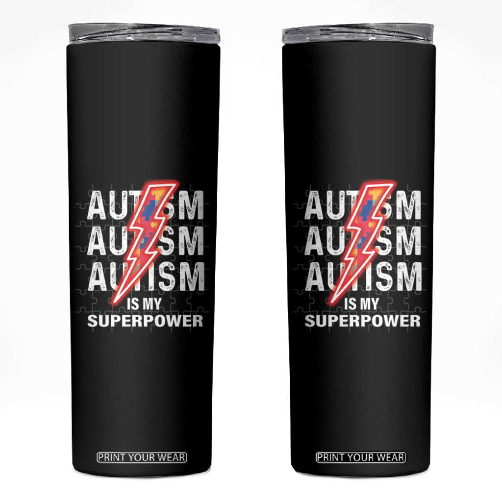 Autistic Skinny Tumbler Autism Is My Super Power Brain Superhero TS09 Black Print Your Wear