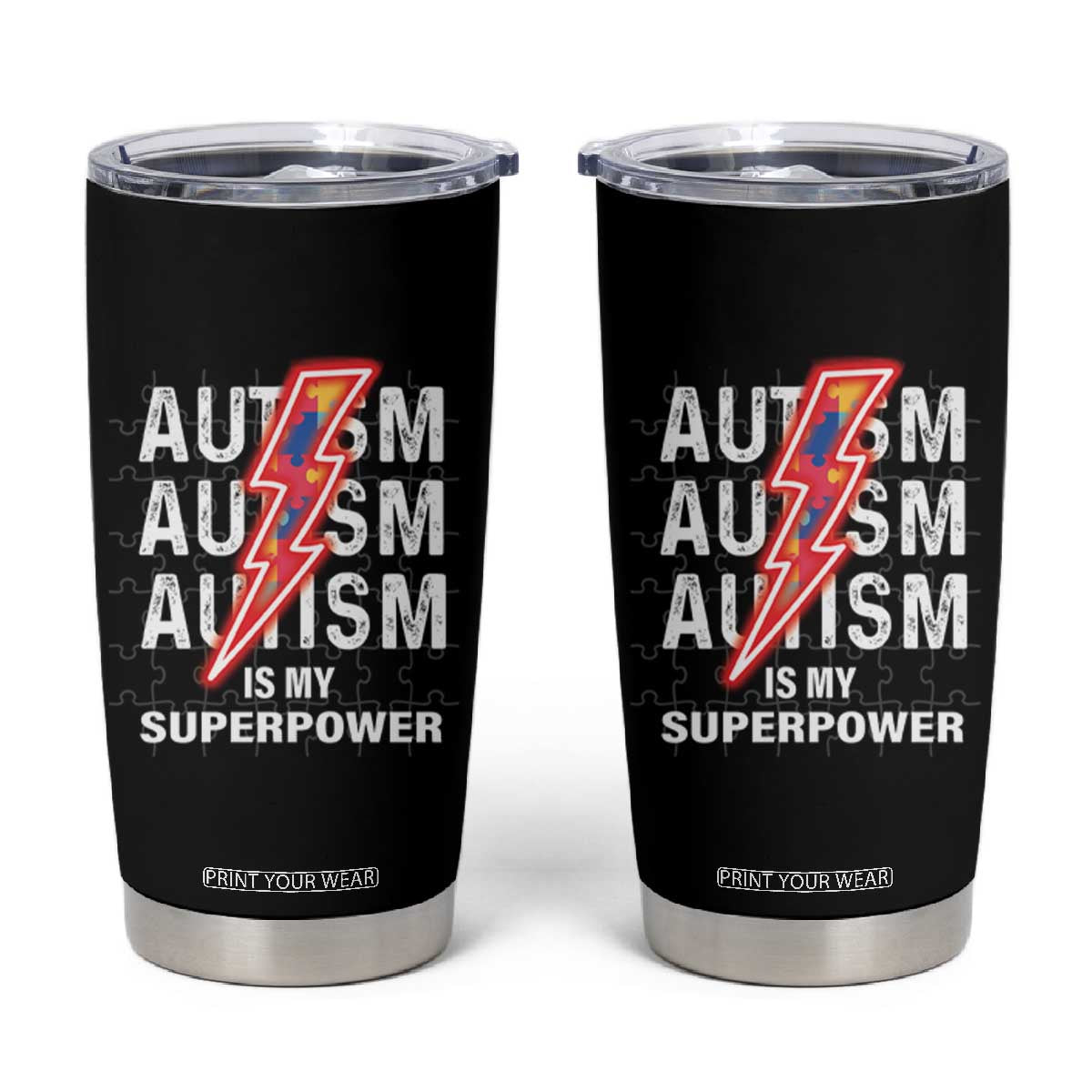 Autistic Tumbler Cup Autism Is My Super Power Brain Superhero TS09 Black Print Your Wear