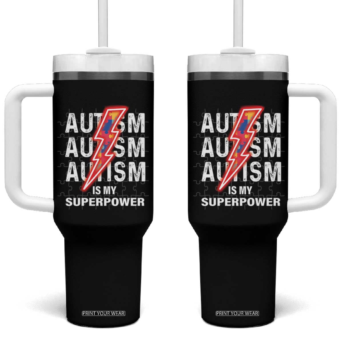 Autistic Tumbler With Handle Autism Is My Super Power Brain Superhero TS09 One Size: 40 oz Black Print Your Wear