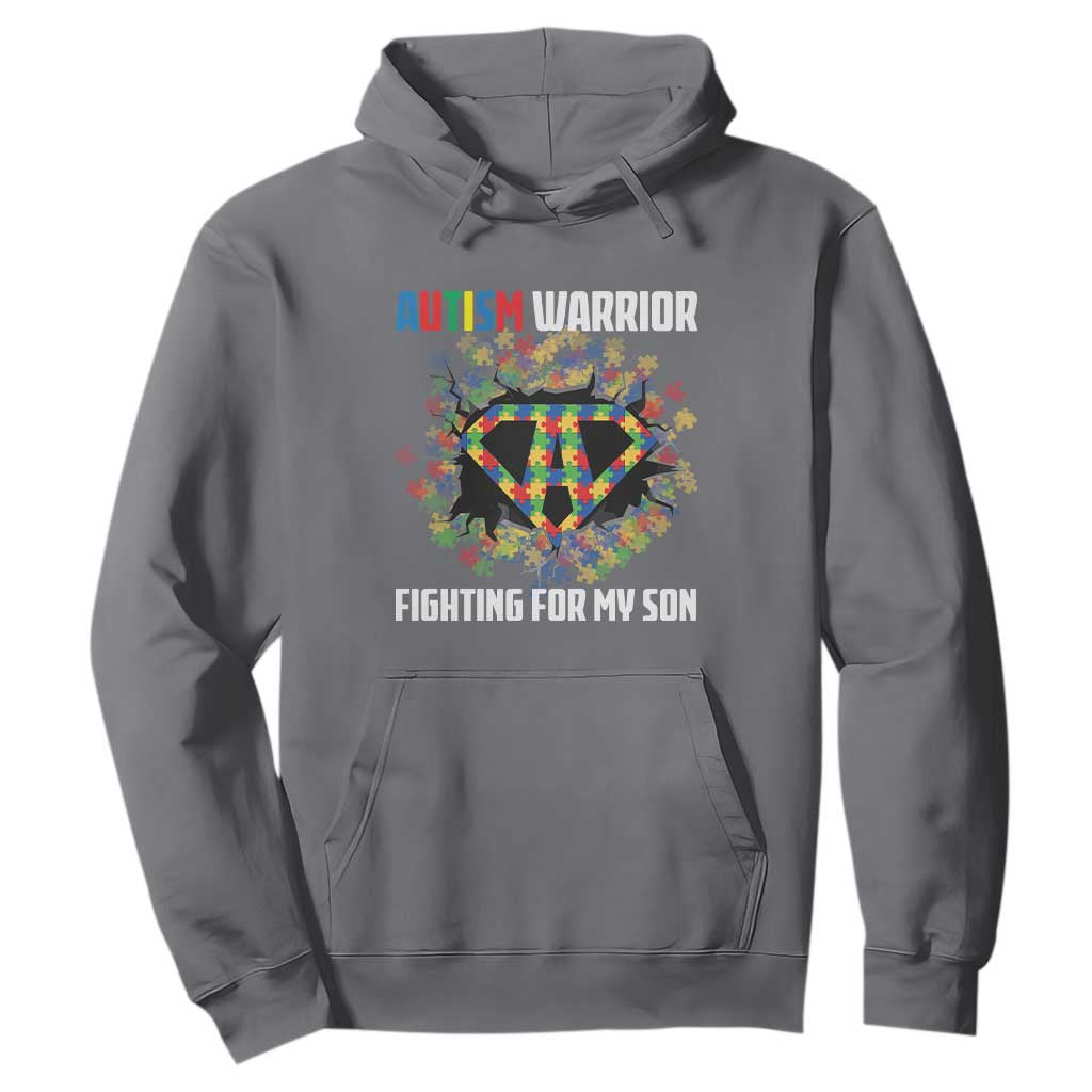Autism Warrior Fighting For My Son Mom Dad Parents Hoodie TS09 Charcoal Printyourwear