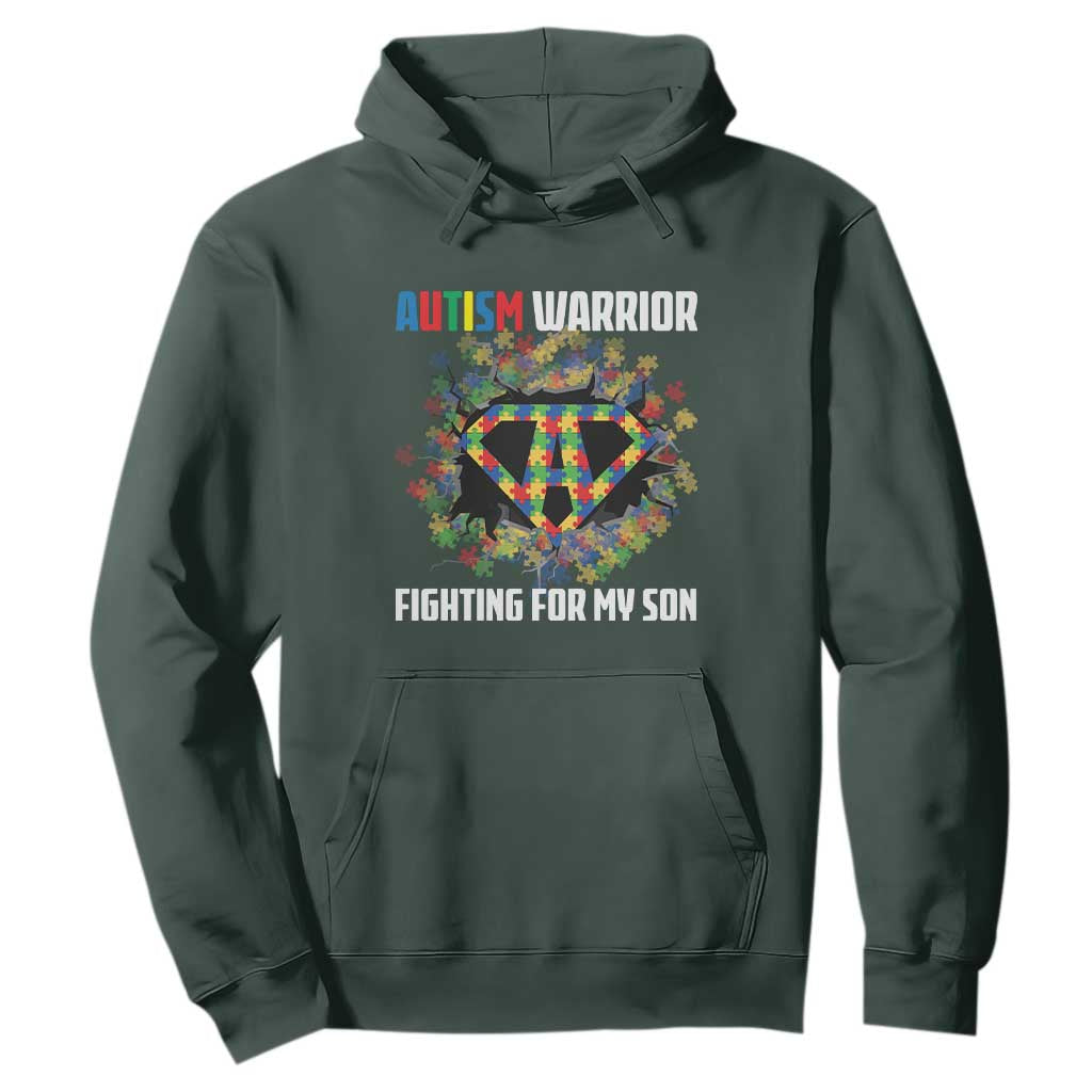 Autism Warrior Fighting For My Son Mom Dad Parents Hoodie TS09 Dark Forest Green Printyourwear