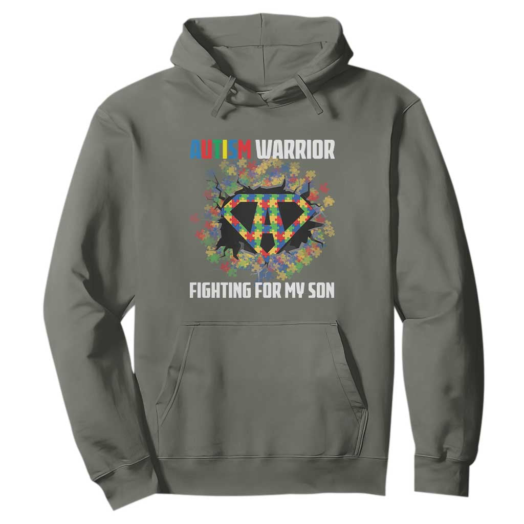Autism Warrior Fighting For My Son Mom Dad Parents Hoodie TS09 Military Green Printyourwear