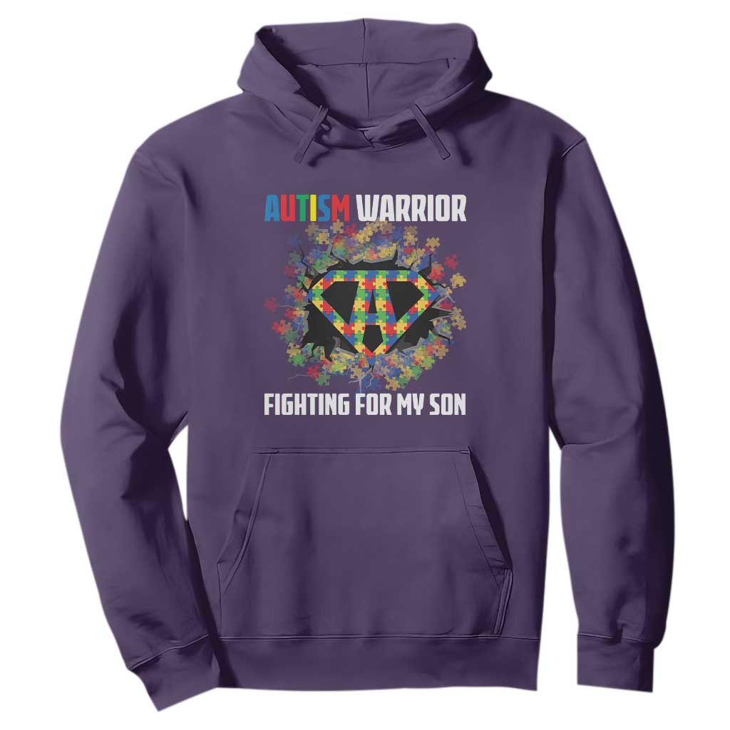 Autism Warrior Fighting For My Son Mom Dad Parents Hoodie TS09 Purple Printyourwear