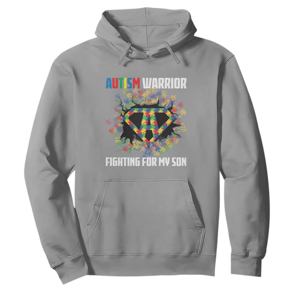 Autism Warrior Fighting For My Son Mom Dad Parents Hoodie TS09 Sport Gray Printyourwear