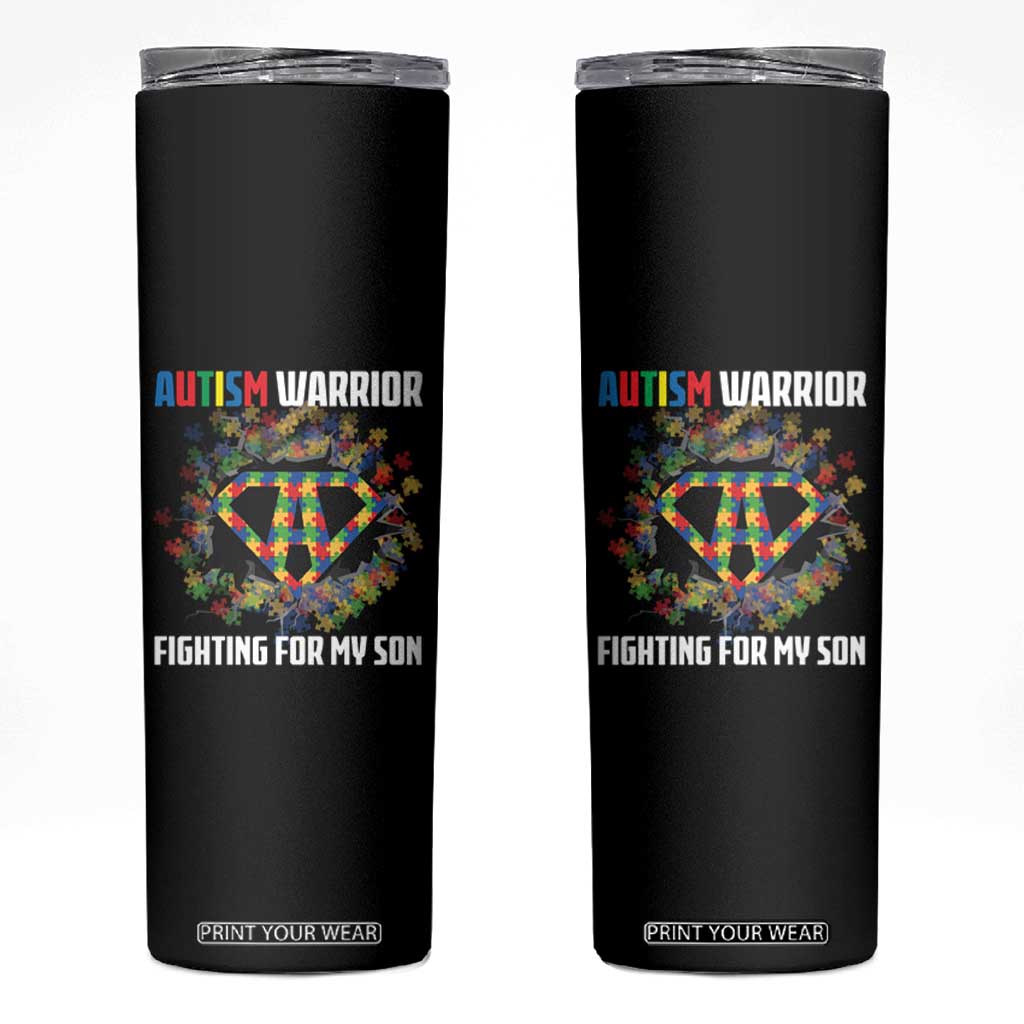 Autism Warrior Fighting For My Son Mom Dad Parents Skinny Tumbler TS09 Black Print Your Wear