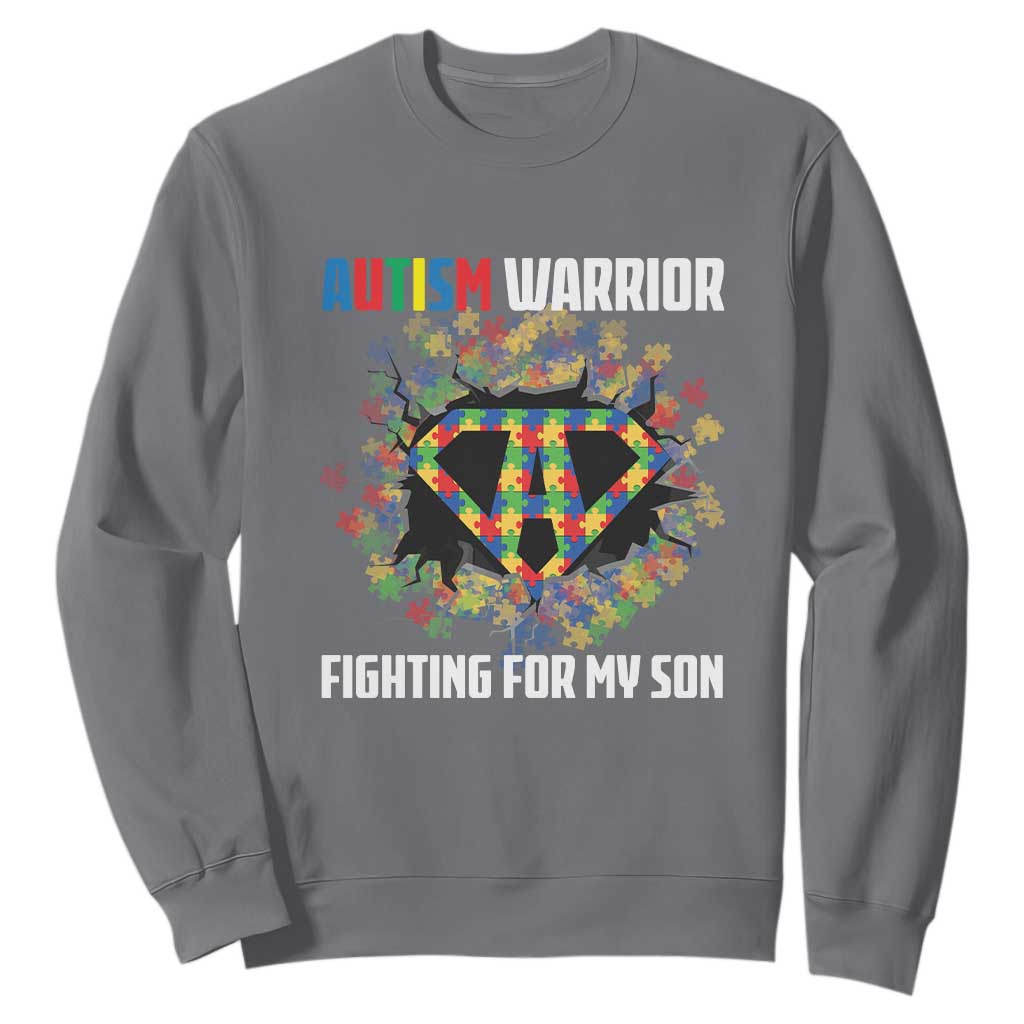 Autism Warrior Fighting For My Son Mom Dad Parents Sweatshirt TS09 Charcoal Printyourwear