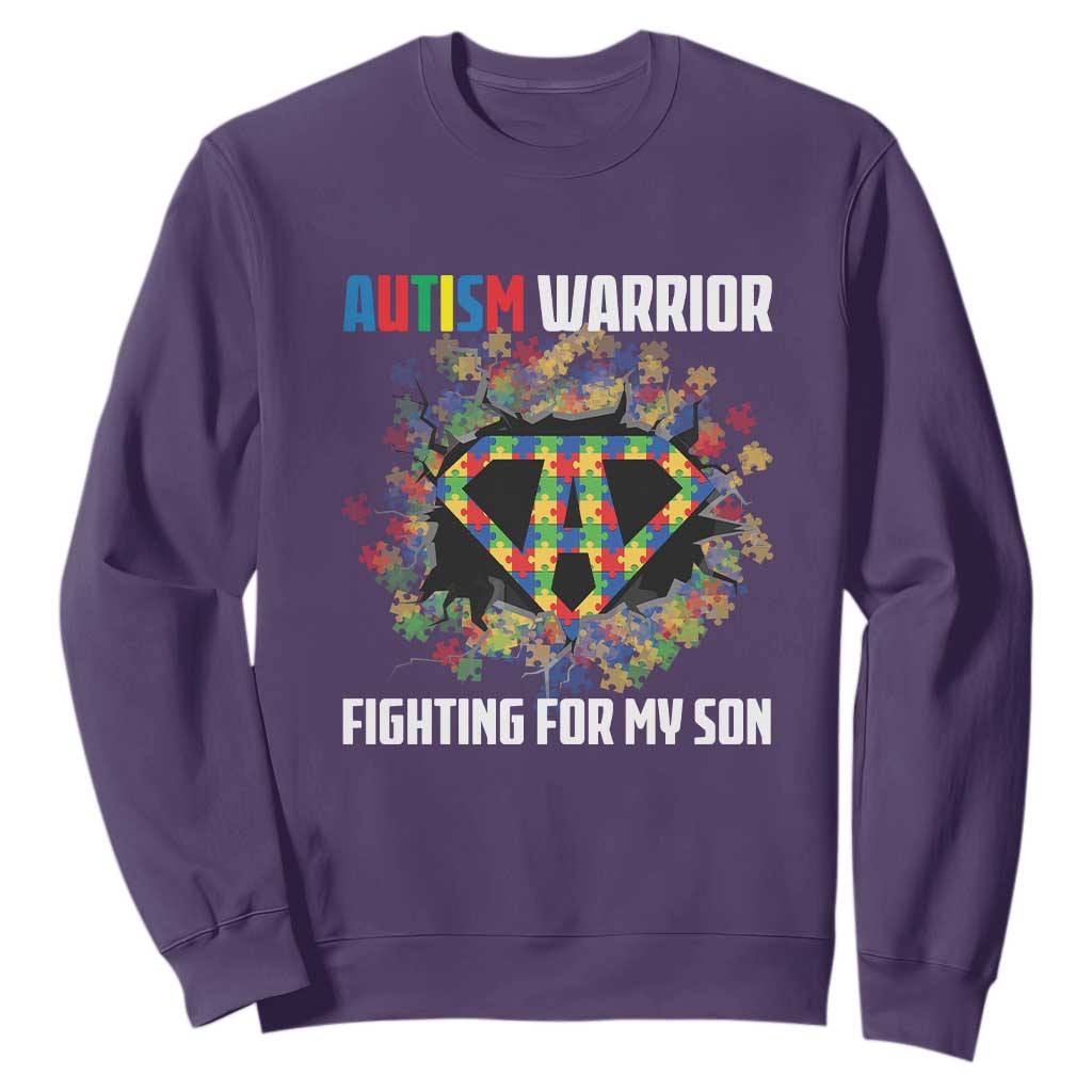 Autism Warrior Fighting For My Son Mom Dad Parents Sweatshirt TS09 Purple Printyourwear