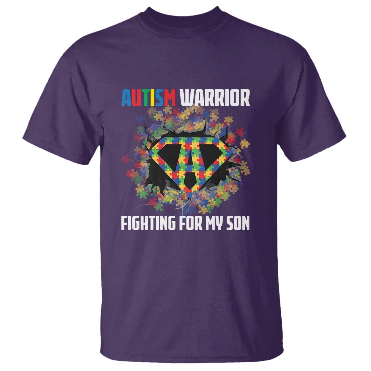 Autism Warrior Fighting For My Son Mom Dad Parents T Shirt TS09 Purple Printyourwear