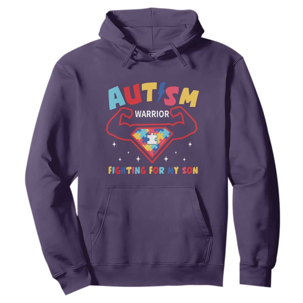 Autism Warrior Superhero Fighting For My Son Mom Dad Parents Hoodie TS09 Purple Printyourwear