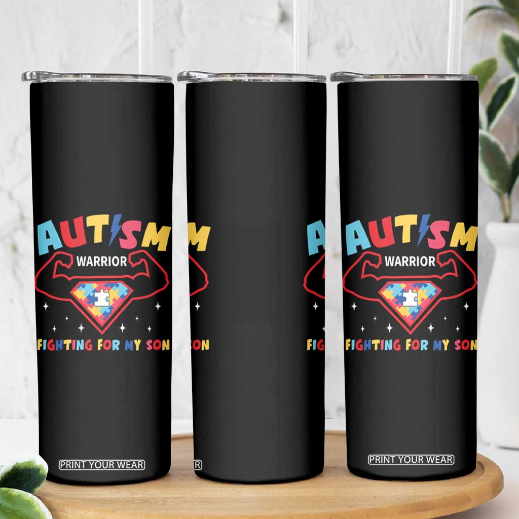 Autism Warrior Superhero Fighting For My Son Mom Dad Parents Skinny Tumbler TS09 Print Your Wear