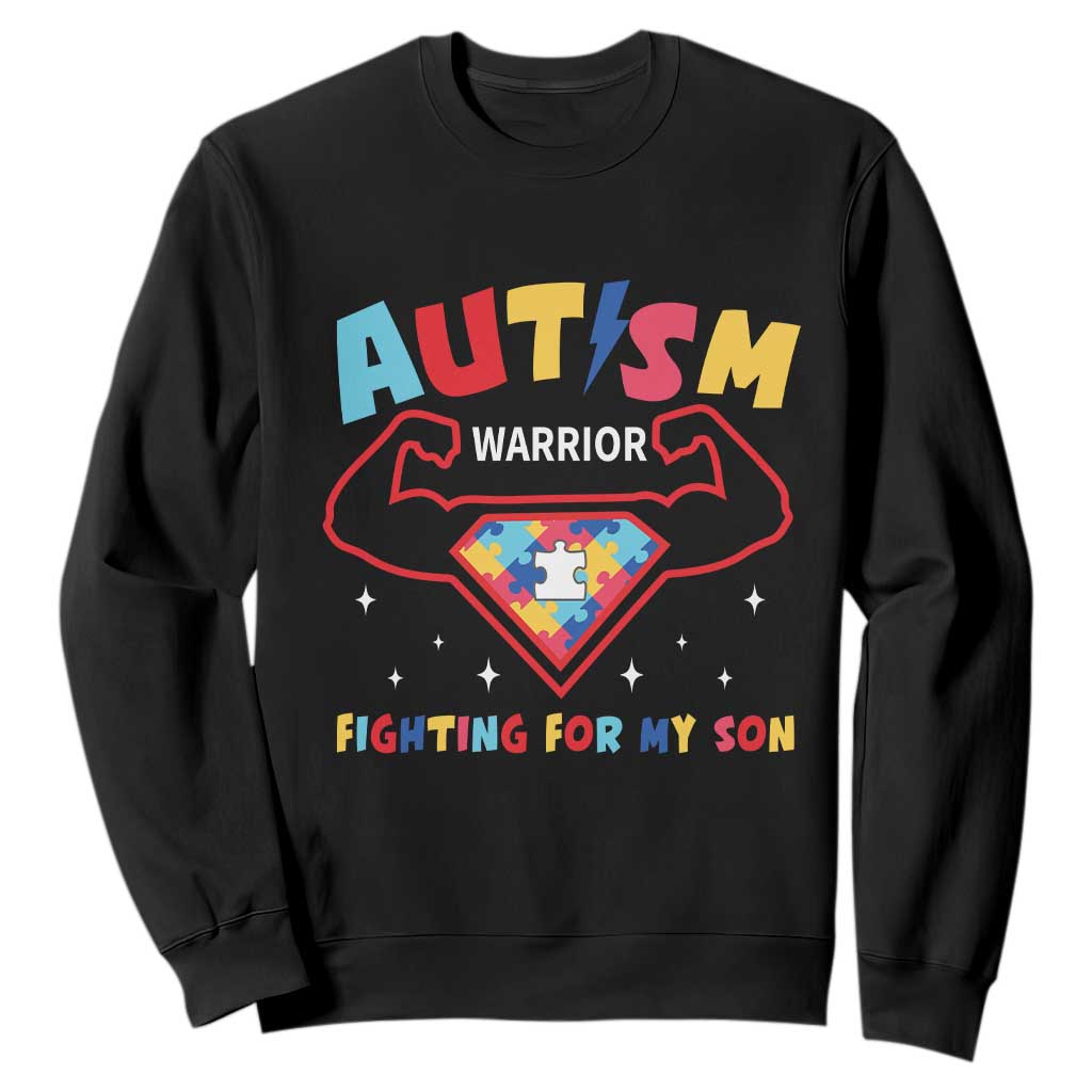 Autism Warrior Superhero Fighting For My Son Mom Dad Parents Sweatshirt TS09 Black Printyourwear