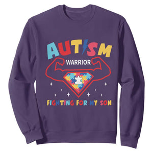 Autism Warrior Superhero Fighting For My Son Mom Dad Parents Sweatshirt TS09 Purple Printyourwear