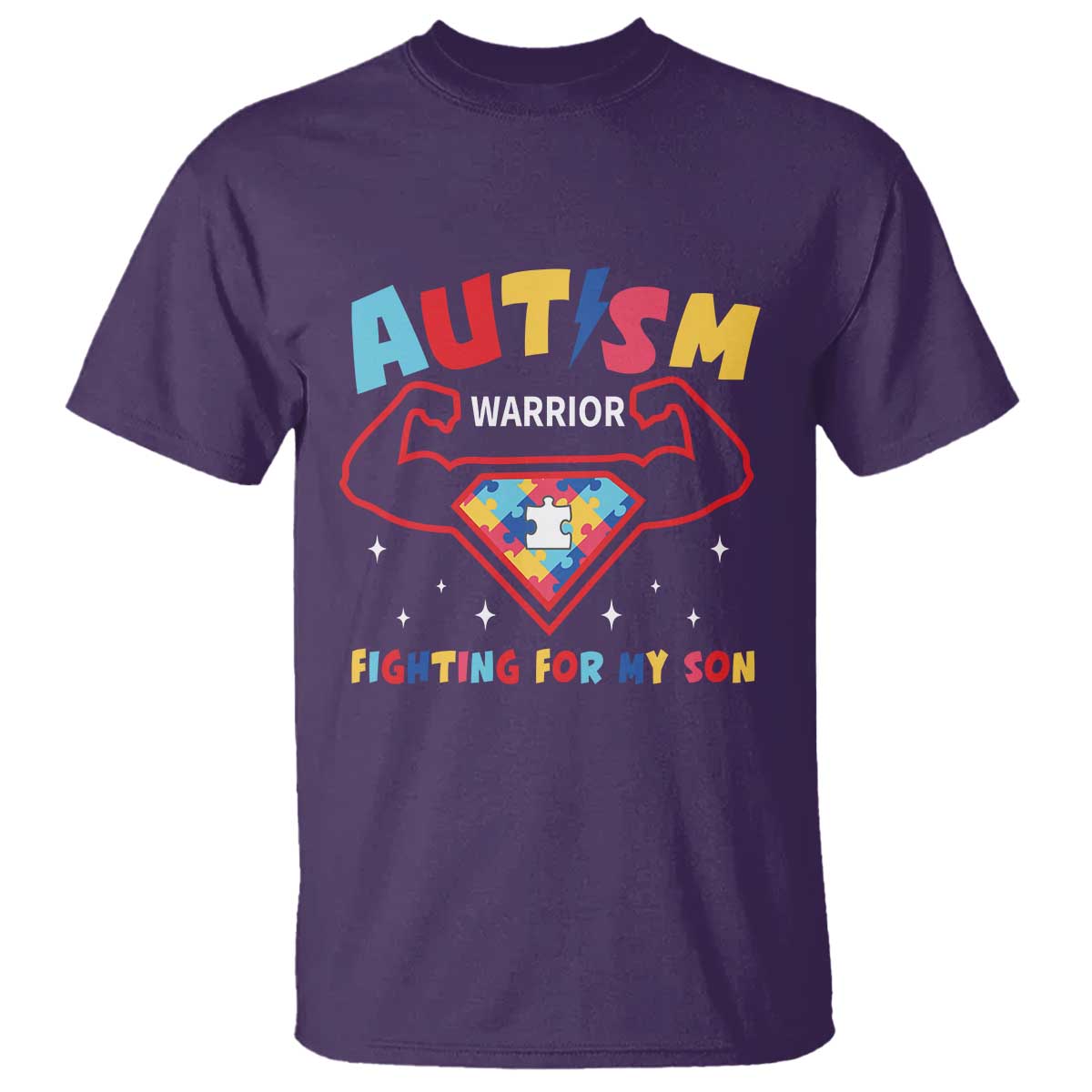 Autism Warrior Superhero Fighting For My Son Mom Dad Parents T Shirt TS09 Purple Printyourwear