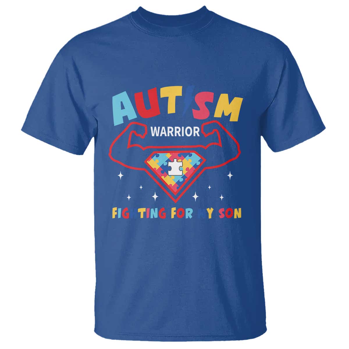 Autism Warrior Superhero Fighting For My Son Mom Dad Parents T Shirt TS09 Royal Blue Printyourwear