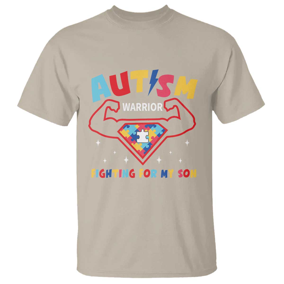 Autism Warrior Superhero Fighting For My Son Mom Dad Parents T Shirt TS09 Sand Printyourwear