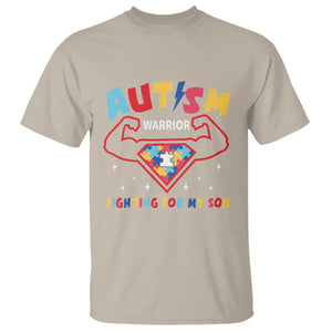 Autism Warrior Superhero Fighting For My Son Mom Dad Parents T Shirt TS09 Sand Printyourwear
