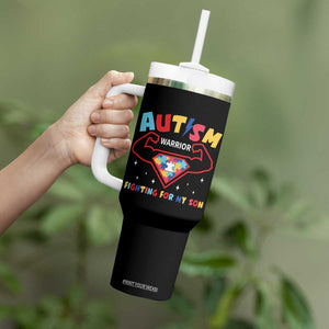 Autism Warrior Superhero Fighting For My Son Mom Dad Parents Tumbler With Handle TS09 Print Your Wear