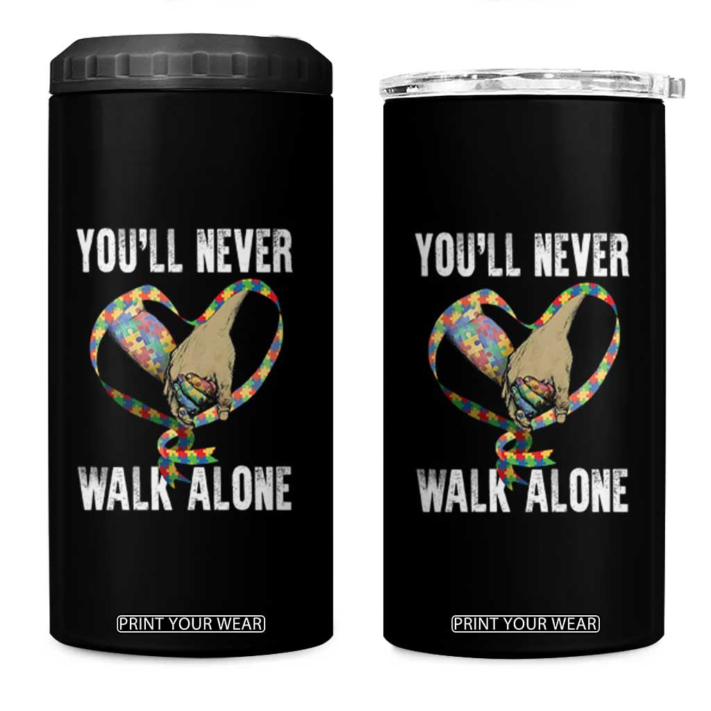 Autism Awareness 4 in 1 Can Cooler Tumbler You'll Never Walk Alone Dad Support TS09 One Size: 16 oz Black Print Your Wear