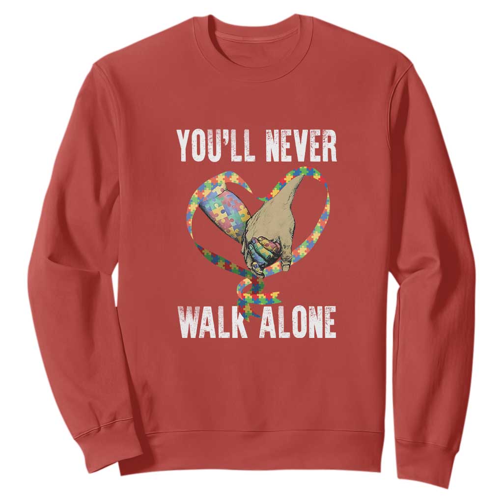 Autism Awareness Sweatshirt You'll Never Walk Alone Dad Support TS09 Red Printyourwear