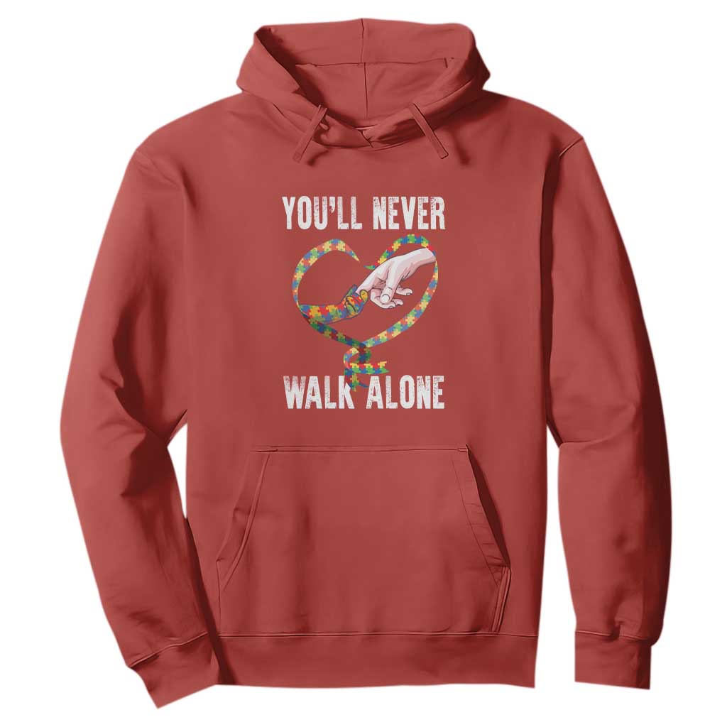 Autism Awareness Hoodie You'll Never Walk Alone Mom Support TS09 Red Printyourwear