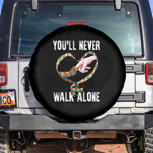 Autism Awareness Spare Tire Cover You'll Never Walk Alone Mom Support TS09 No hole Black Print Your Wear