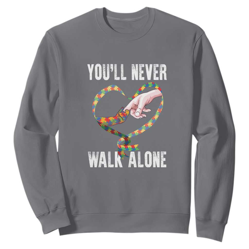Autism Awareness Sweatshirt You'll Never Walk Alone Mom Support TS09 Charcoal Printyourwear