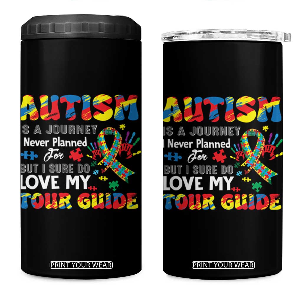 Autism Awareness 4 in 1 Can Cooler Tumbler Autism Is A Journey I Never Planned For But I Sure Do Love My Tour Guide TS09 One Size: 16 oz Black Print Your Wear