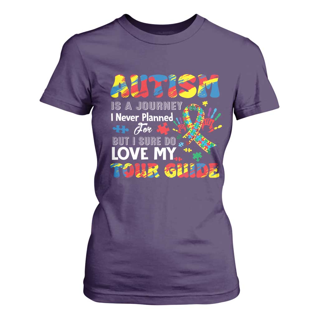 Autism Awareness T Shirt For Women Autism Is A Journey I Never Planned For But I Sure Do Love My Tour Guide TS09 Purple Printyourwear