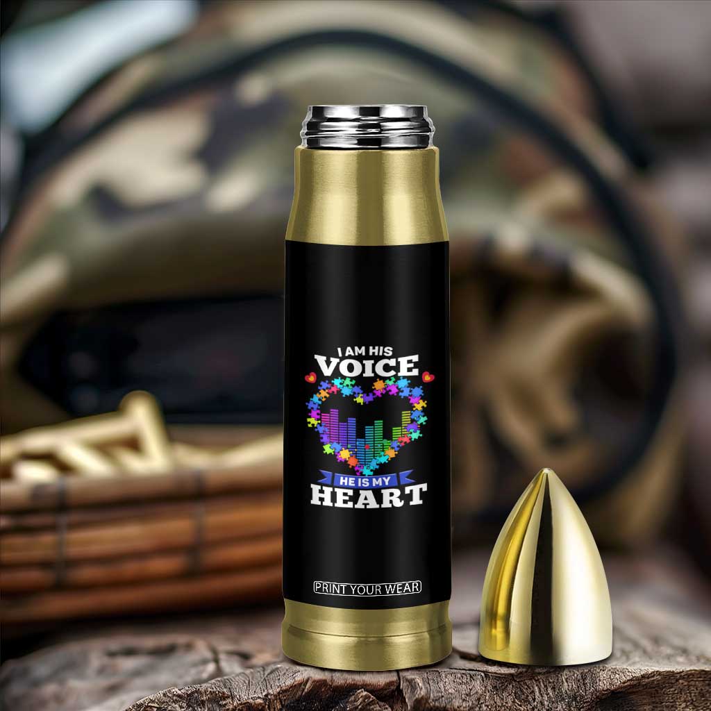 Autism Awareness Bullet Tumbler I Am His Voice He Is My Heart Mom Dad Parents Support TS09 Print Your Wear