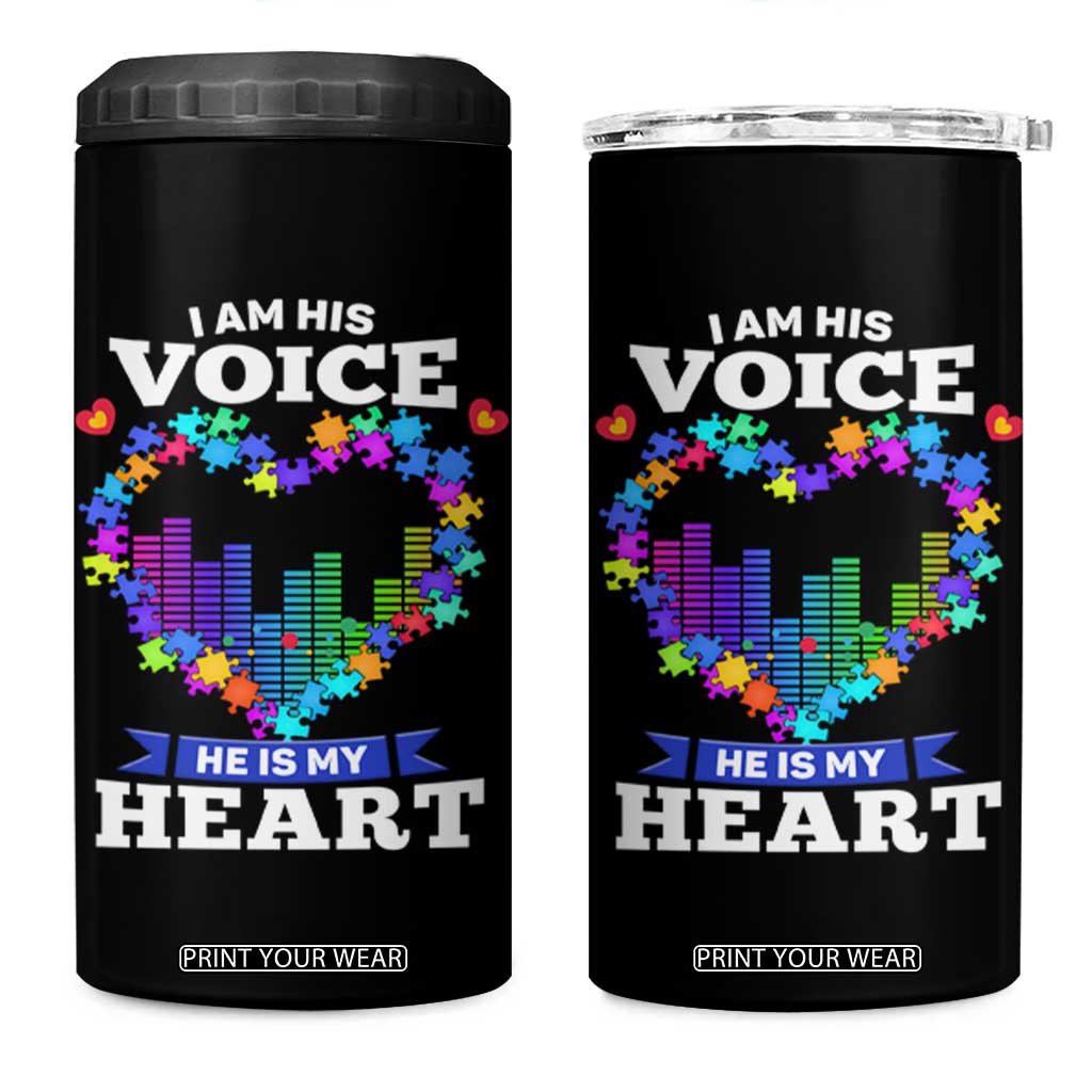 Autism Awareness 4 in 1 Can Cooler Tumbler I Am His Voice He Is My Heart Mom Dad Parents Support TS09 One Size: 16 oz Black Print Your Wear