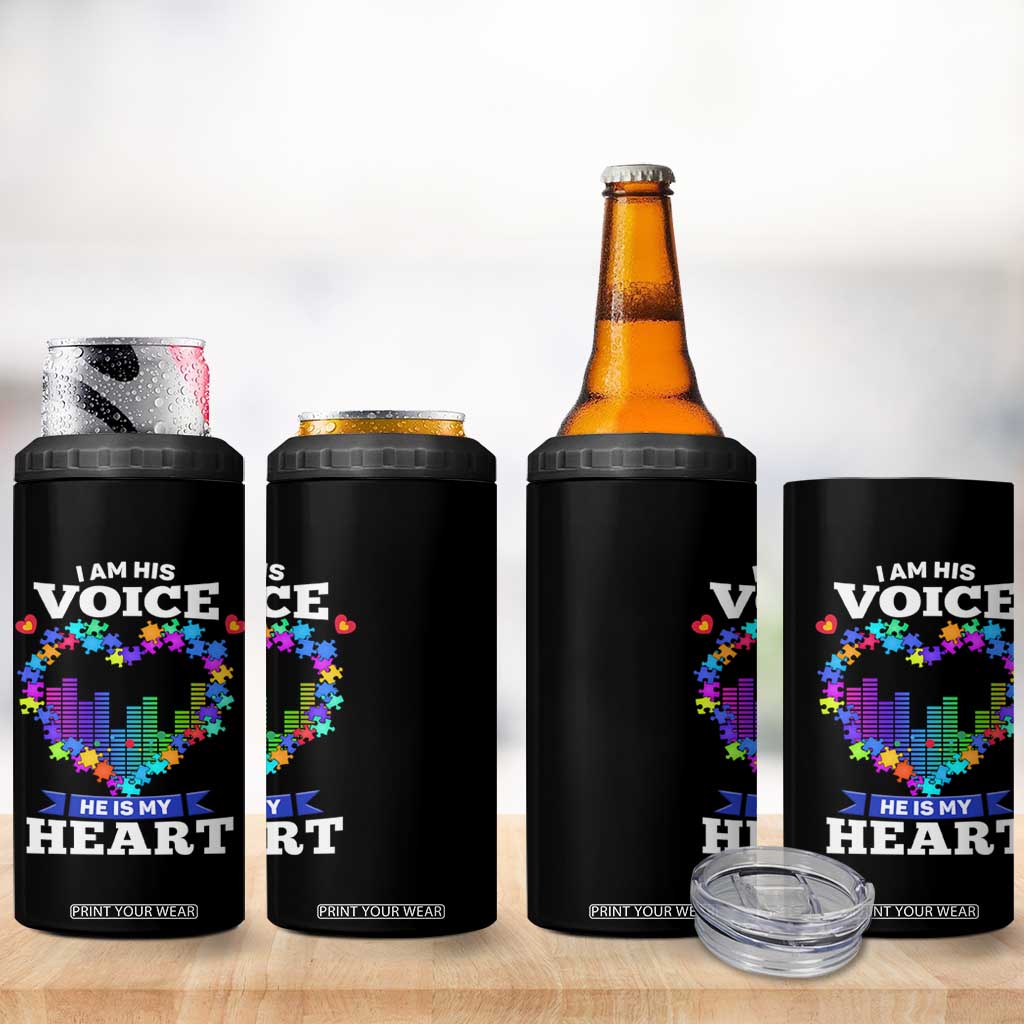 Autism Awareness 4 in 1 Can Cooler Tumbler I Am His Voice He Is My Heart Mom Dad Parents Support TS09 Print Your Wear