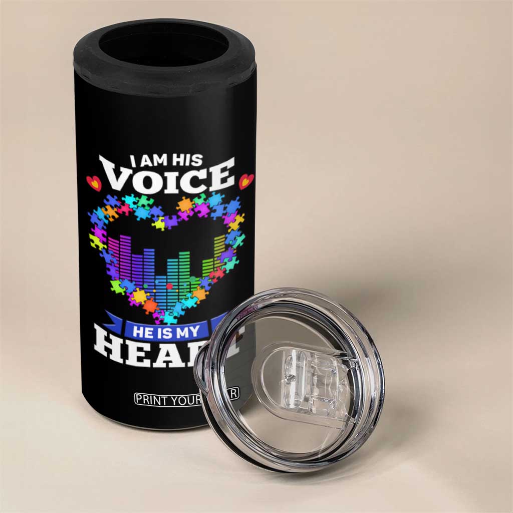 Autism Awareness 4 in 1 Can Cooler Tumbler I Am His Voice He Is My Heart Mom Dad Parents Support TS09 Print Your Wear