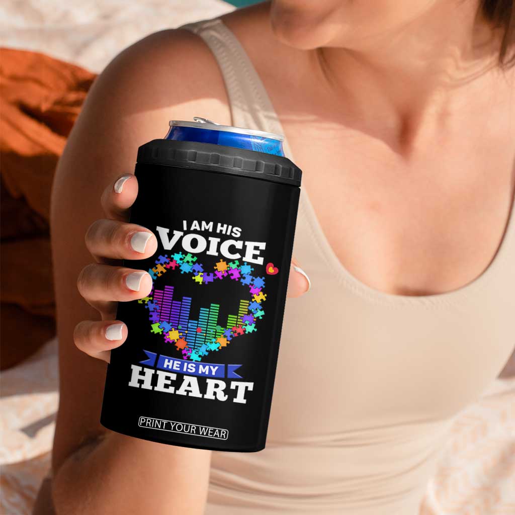 Autism Awareness 4 in 1 Can Cooler Tumbler I Am His Voice He Is My Heart Mom Dad Parents Support TS09 Print Your Wear