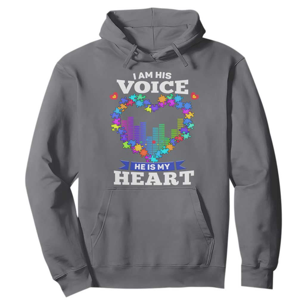 Autism Awareness Hoodie I Am His Voice He Is My Heart Mom Dad Parents Support TS09 Charcoal Printyourwear