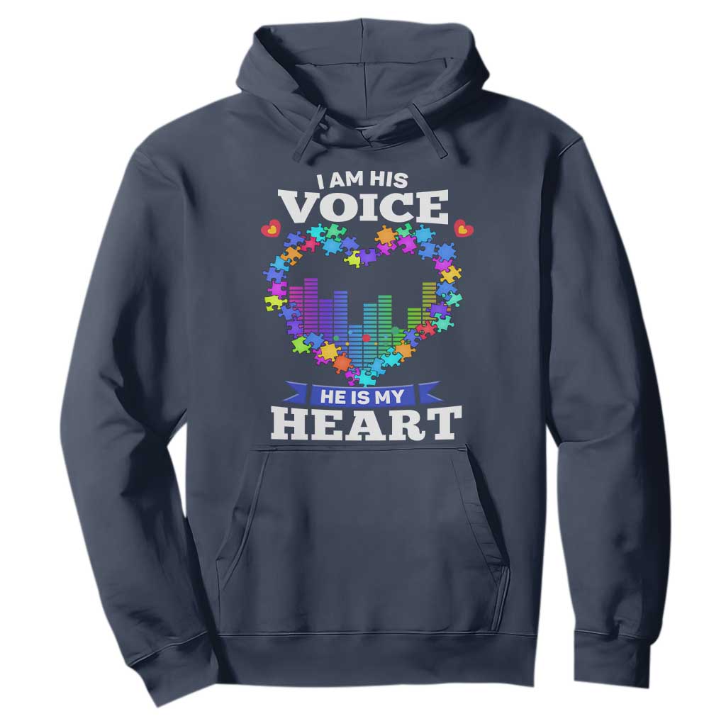 Autism Awareness Hoodie I Am His Voice He Is My Heart Mom Dad Parents Support TS09 Navy Printyourwear